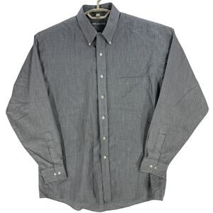 Van Heusen Dress Shirt Mens 16.5 Gray Striped Wrinkle Free Long Sleeves Preppy